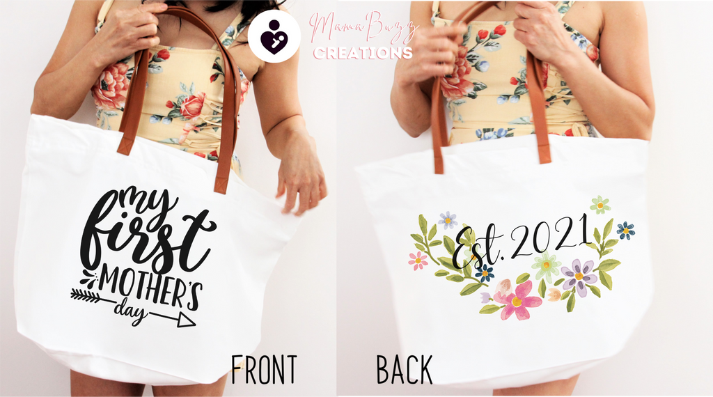 "My First Mother's Day" Tote Bag, Gift for her, Mom's Gift, Personalized Gift, Custom Designs - MamaBuzz Creations