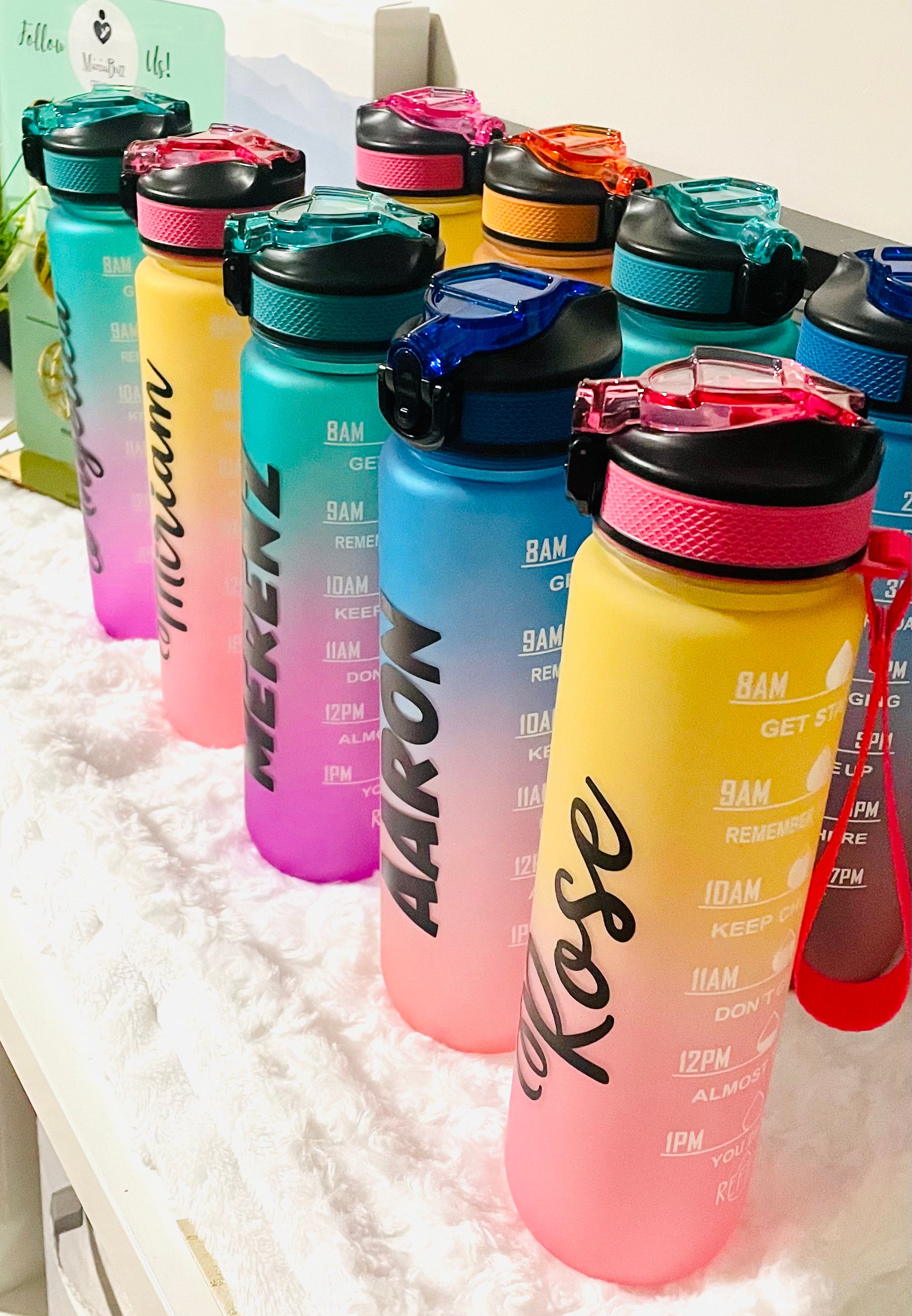 32 oz Timed Custom Name Motivational Water Bottle with straw-for gym, sports, yoga, running, hiking and exercise - MamaBuzz Creations