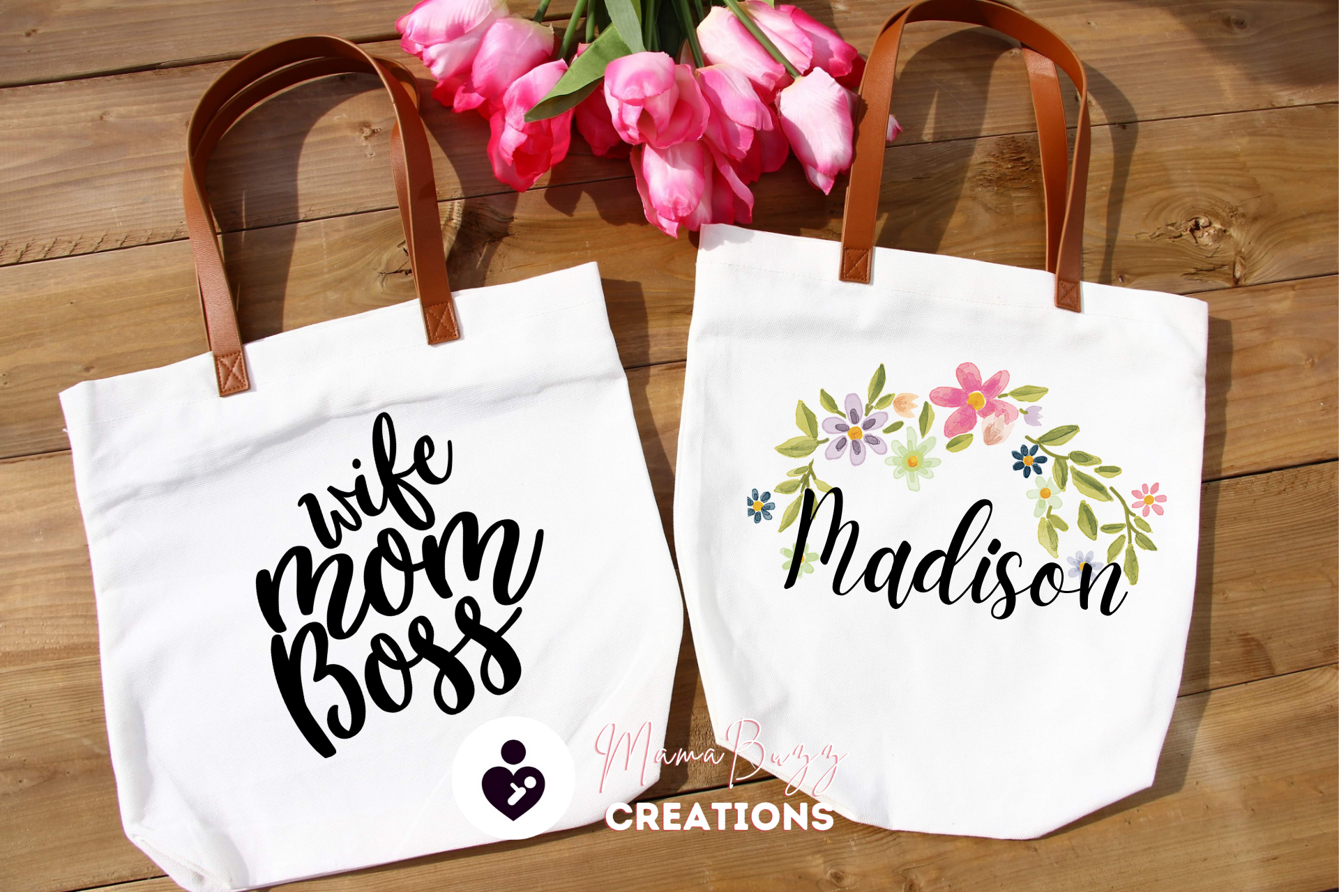"Wife-Mom-Boss" Tote Bag, Gift for her, Mom's Gift, Personalized gifts, Gifts for her - MamaBuzz Creations