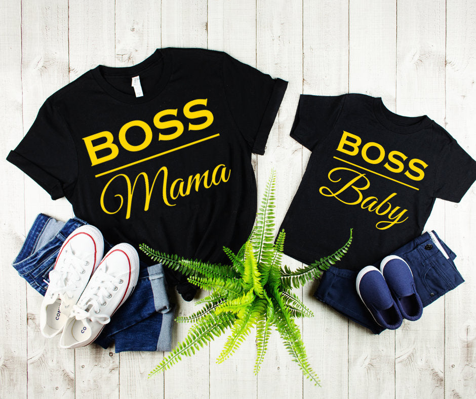 Boss Mama Ladies Tee & Boss Baby Toddler Tee Mother Daughter Mother Son Matching Shirt Set - MamaBuzz Creations