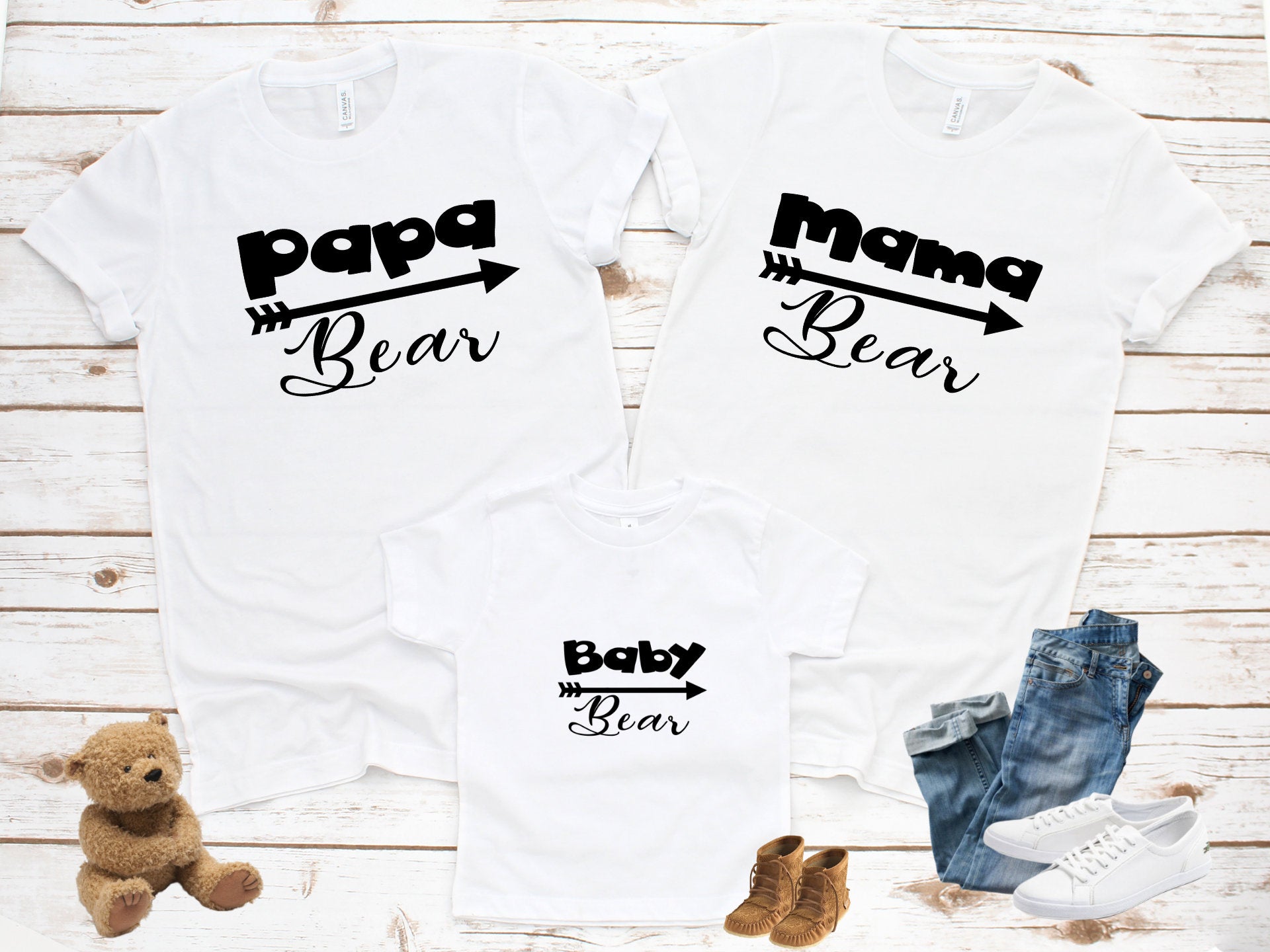 Mama Bear Womens Tee, Papa Bear Mens Tee & Baby Bear Infant/Toddler Tee Family Matching Shirt Set Womens Tee, Mens Tee, Toddler Tee - MamaBuzz Creations