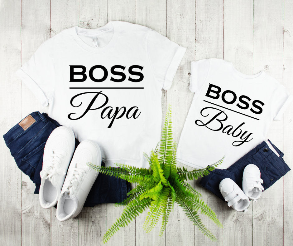 Gifts for Dad and Son,Father and Son Matching Shirts,Father Baby Matching Shirts,Fathers Day Gift,Boss Papa Mens Tee & Boss BabyToddler Tee - MamaBuzz Creations