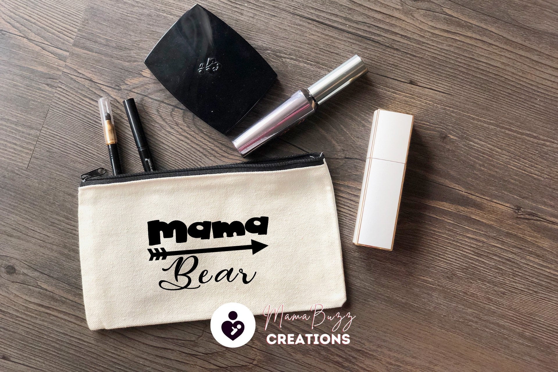 Mama Bear Bag, Makeup bag,Makeup purse,Travel bag,Makeup bag organizer,Pencil case,Cotton Zipper Bag,Custom zipper bag,Canvas,Craft Bag - MamaBuzz Creations