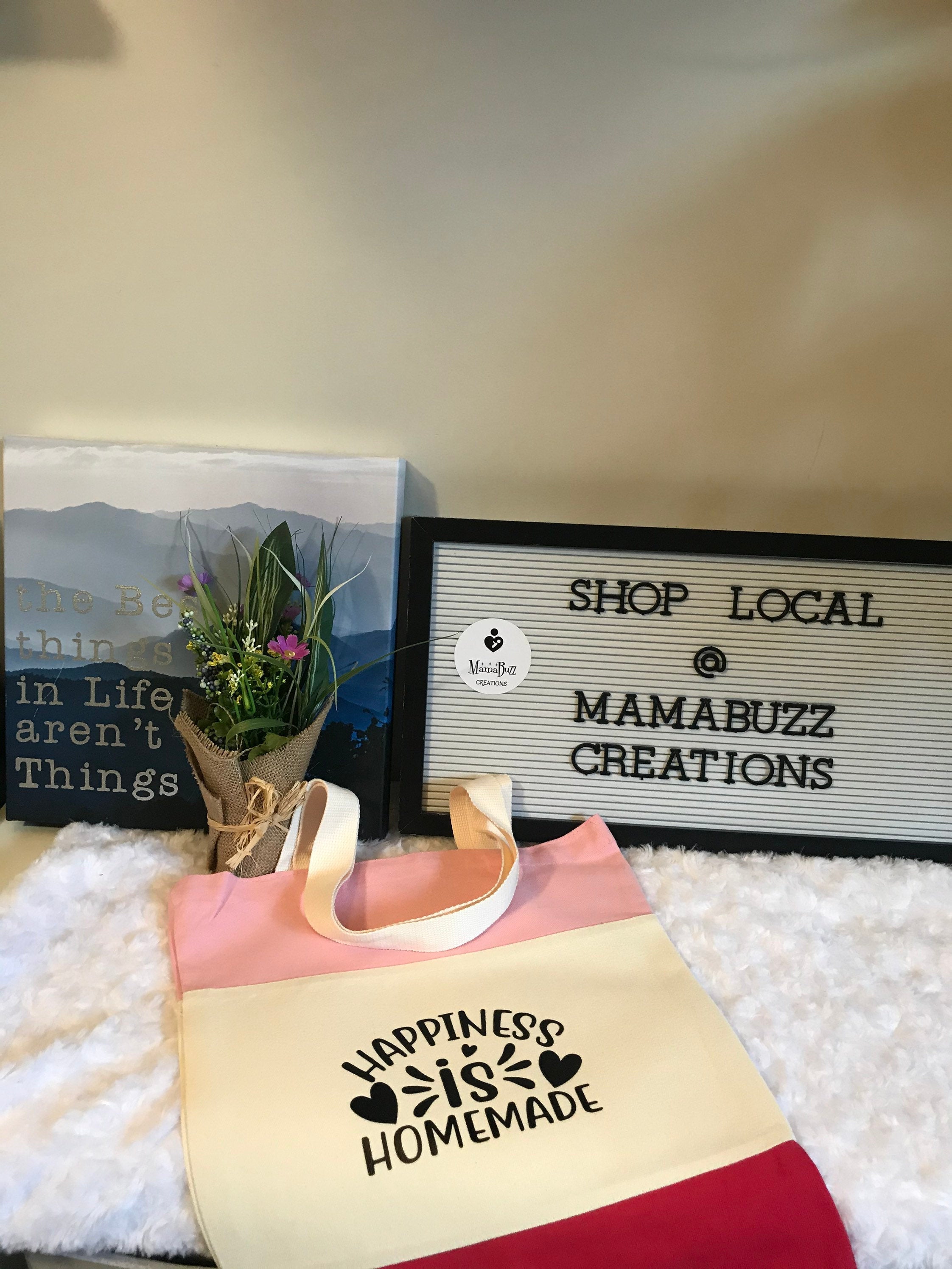Happiness is Homemade,Tote bag,Shopping bag,Travel bag,Canvas Bag,Custom Canvas bag,Canvas Tote Bag,Craft Bag,Mom Bag,Beach Bag, Travel Tote - MamaBuzz Creations