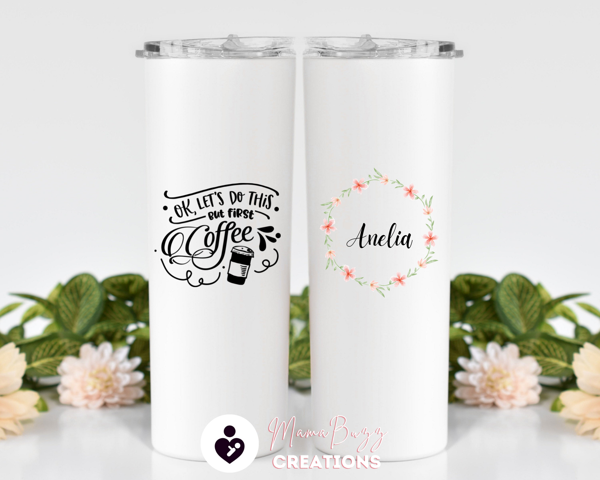 Custom Name 20 oz skinny tumbler - MamaBuzz Creations